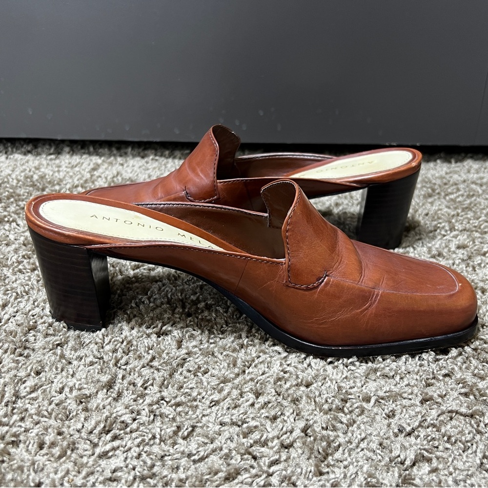 Antonio Melani Prelude Brown Leather Women's Mules, Size 7 - Picture 5 of 10